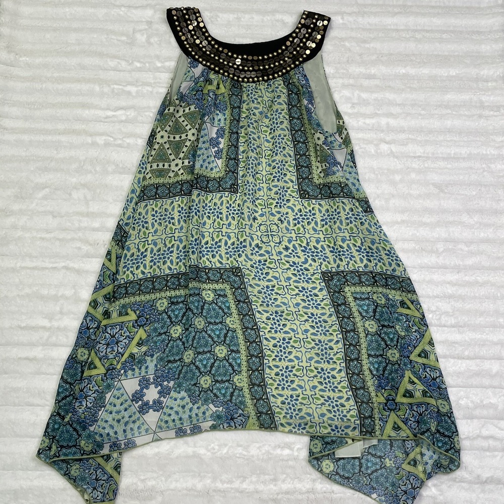 Uniform JPR Size Small S‎ Sheer Tunic Dress Green and Blue Floral